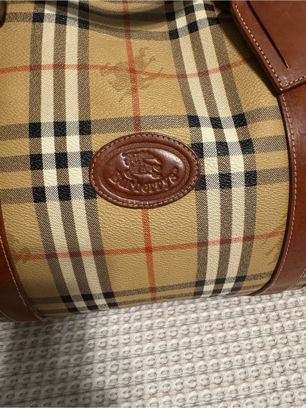 Burberry’s VintagePlaid Travel Duffel Bag with Leather Trim COA Included
